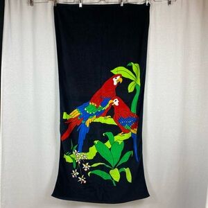 Vintage Tropical Parrot Print Black Beach Towel